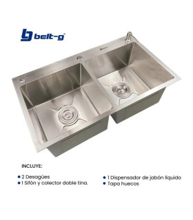 FREGADERO 2PONCHERA 82X45 SOBRE TOPE ACERO INOX (BELT-G)